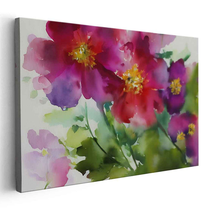 Aquarelle Petal Symphony: Watercolor Blossoms on Canvas Art Print