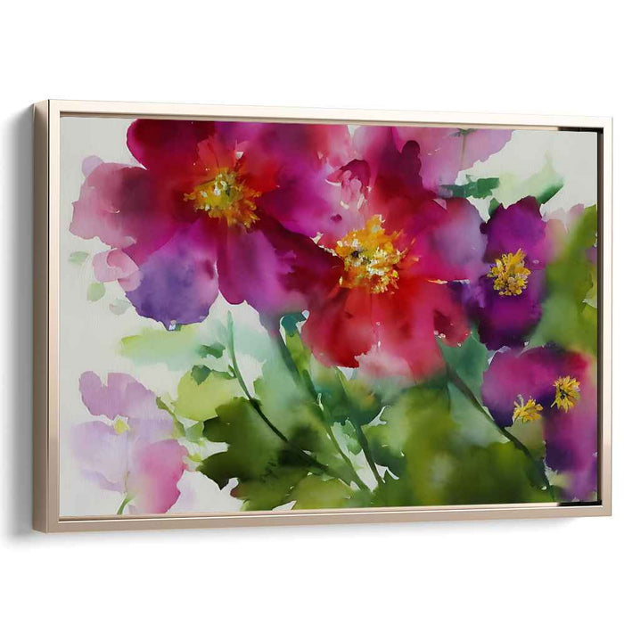 Aquarelle Petal Symphony: Watercolor Blossoms on Canvas Art Print