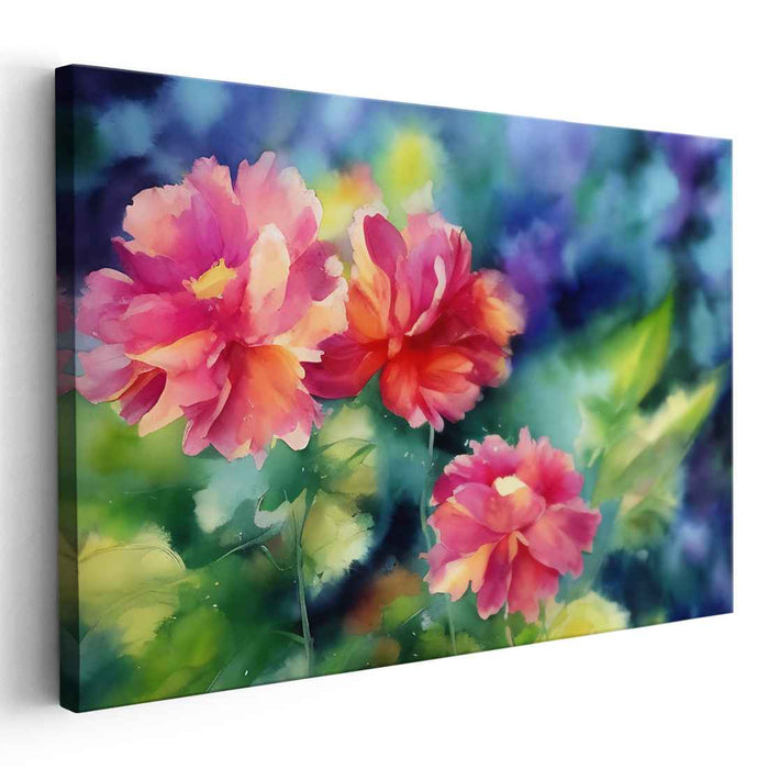Whispering Petals Harmony Bouquet: Vibrant Peony Watercolor Canvas Art Print