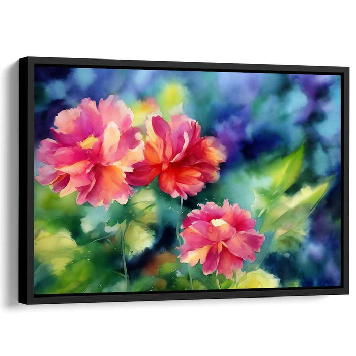 Whispering Petals Harmony Bouquet: Vibrant Peony Watercolor Canvas Art Print