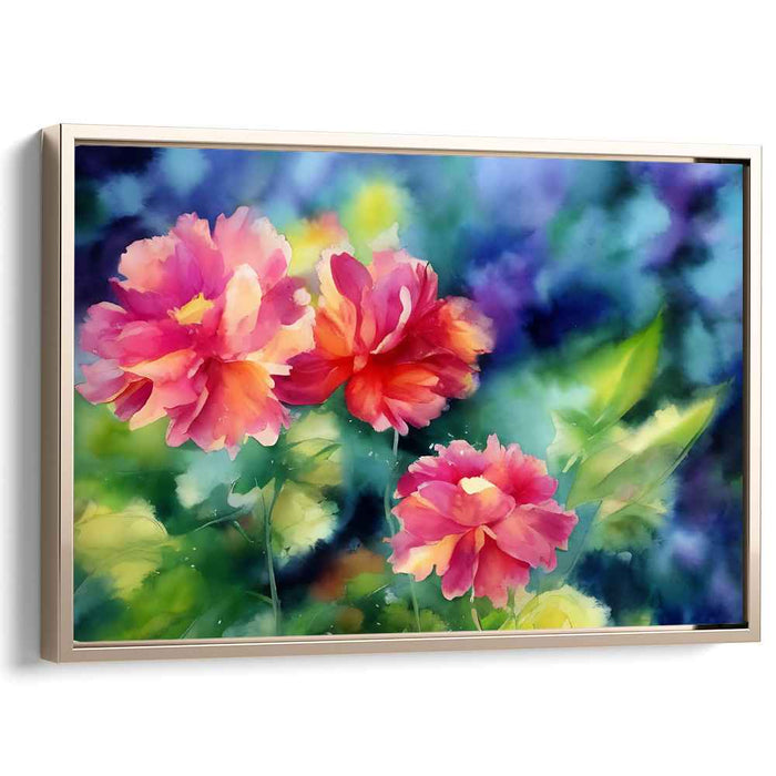 Whispering Petals Harmony Bouquet: Vibrant Peony Watercolor Canvas Art Print