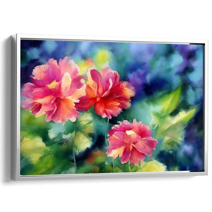 Whispering Petals Harmony Bouquet: Vibrant Peony Watercolor Canvas Art Print