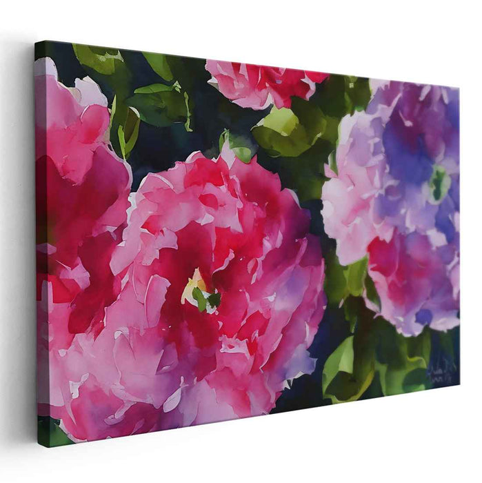 Blossoms in Whispering Rain: Watercolor Floral Canvas Art Print