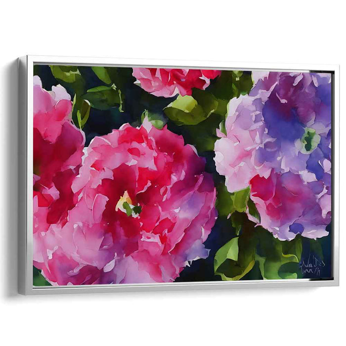 Blossoms in Whispering Rain: Watercolor Floral Canvas Art Print