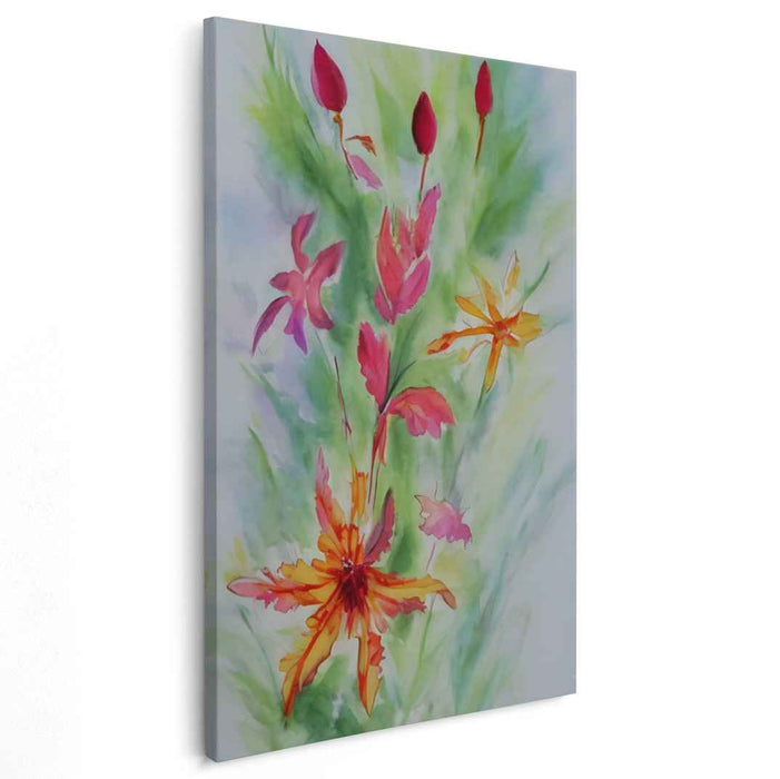 Blossoming Rainbow Symphony: Vibrant Watercolor Floral Art