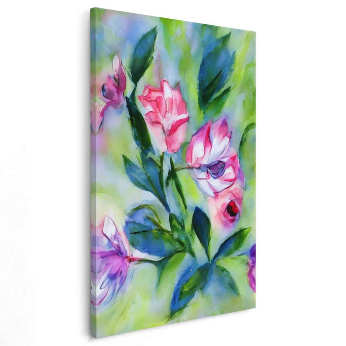 Tranquil Ink Oasis: Serene Watercolor Garden Canvas Art Print