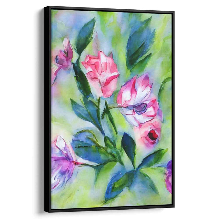 Tranquil Ink Oasis: Serene Watercolor Garden Canvas Art Print