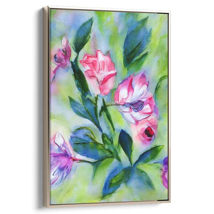 Tranquil Ink Oasis: Serene Watercolor Garden Canvas Art Print