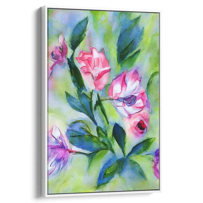 Tranquil Ink Oasis: Serene Watercolor Garden Canvas Art Print
