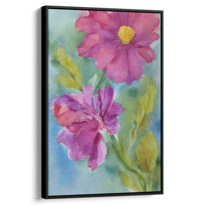 Rainbow Petal Dance: Watercolor Blossoms Canvas Art
