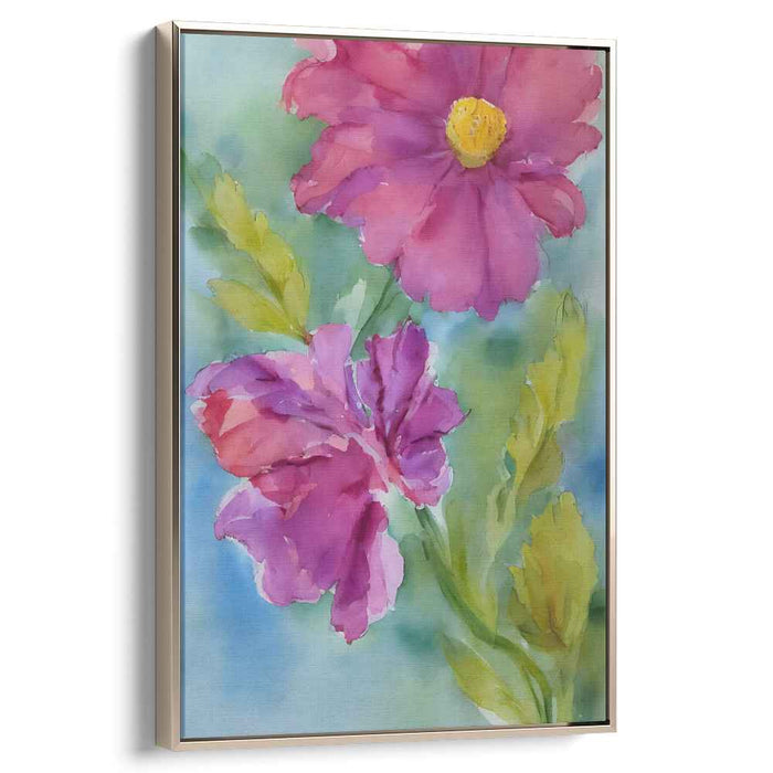 Rainbow Petal Dance: Watercolor Blossoms Canvas Art
