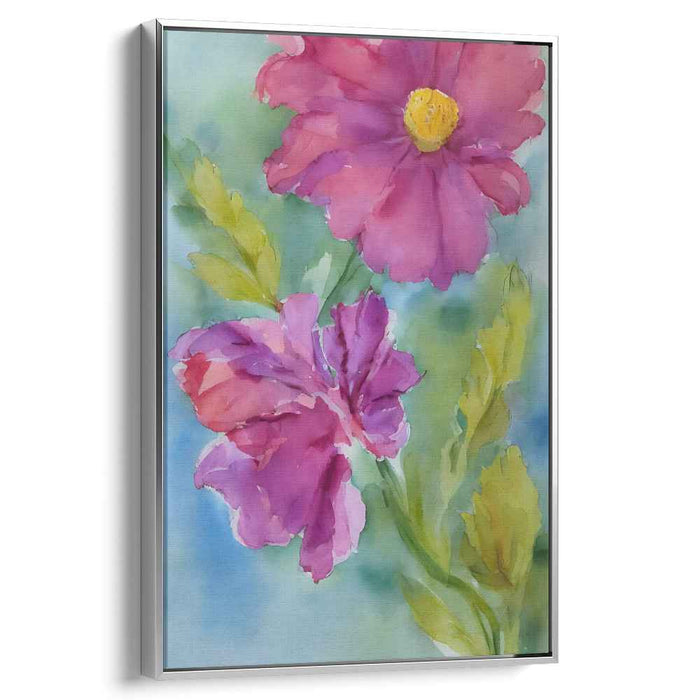 Rainbow Petal Dance: Watercolor Blossoms Canvas Art