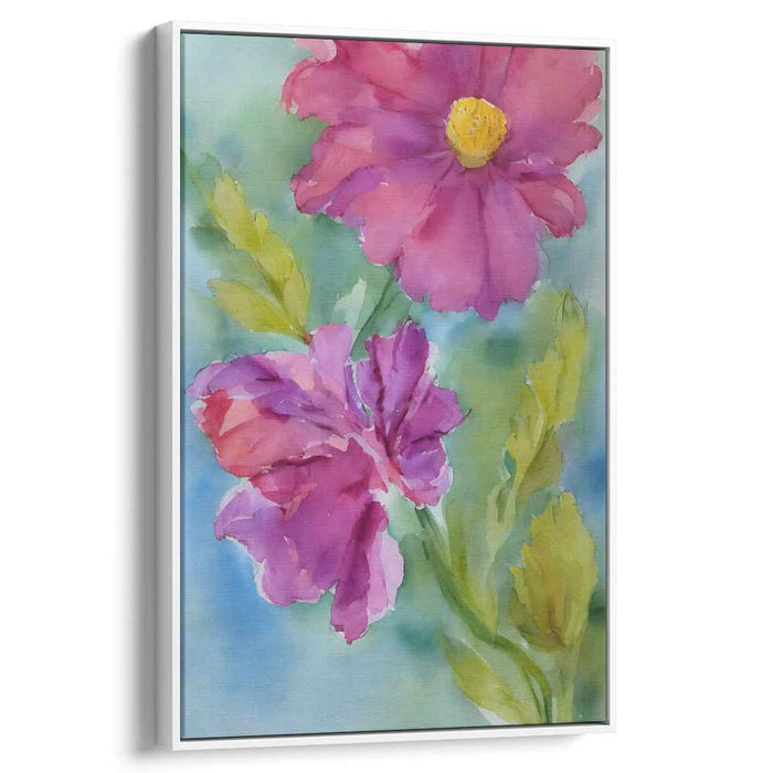 Rainbow Petal Dance: Watercolor Blossoms Canvas Art