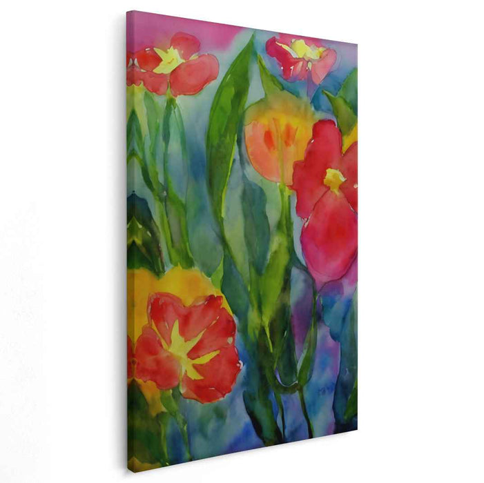 Garden Blooms Tapestry: Vibrant Watercolor Garden Flowers Canvas Art Print