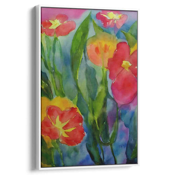 Garden Blooms Tapestry: Vibrant Watercolor Garden Flowers Canvas Art Print