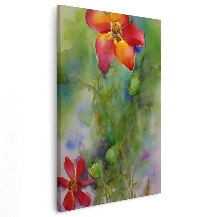 Petals on Whispering Waters: Watercolor Floral Serenity Canvas Art Print