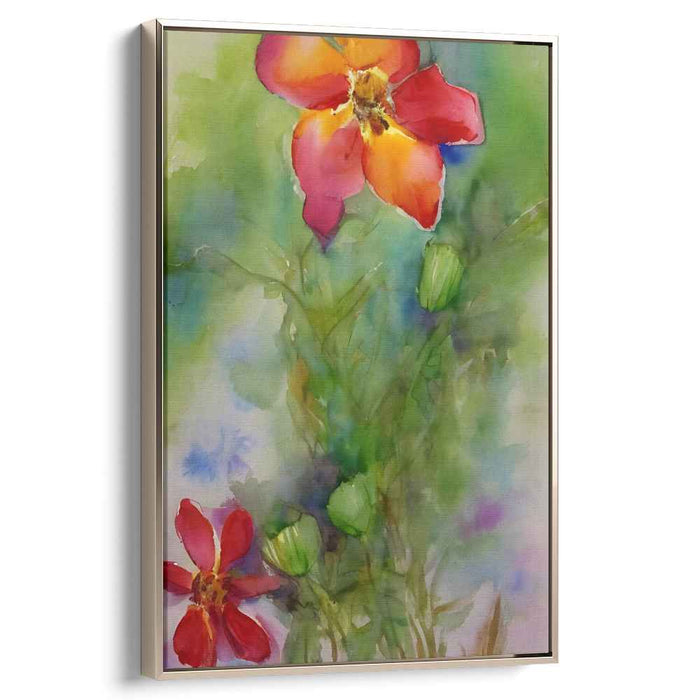 Petals on Whispering Waters: Watercolor Floral Serenity Canvas Art Print