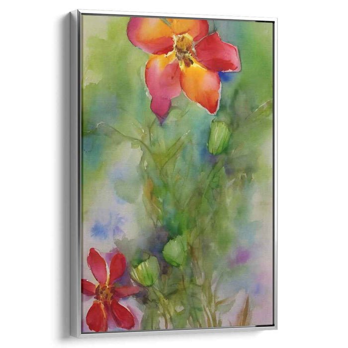 Petals on Whispering Waters: Watercolor Floral Serenity Canvas Art Print
