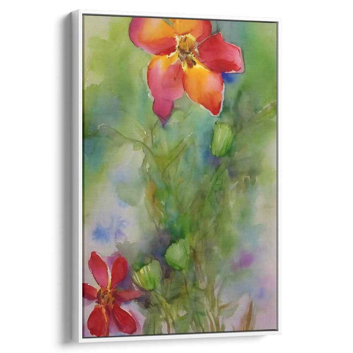 Petals on Whispering Waters: Watercolor Floral Serenity Canvas Art Print