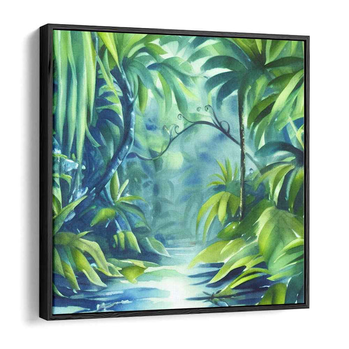 Enchanted Jungle: Serene Green Tropical Paradise Canvas Art Print