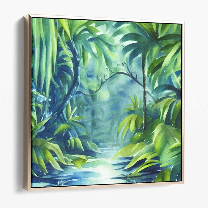 Enchanted Jungle: Serene Green Tropical Paradise Canvas Art Print