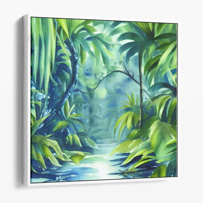 Enchanted Jungle: Serene Green Tropical Paradise Canvas Art Print