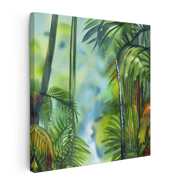 Serene Jungle: Watercolor Tropical Forest Canvas Art Print