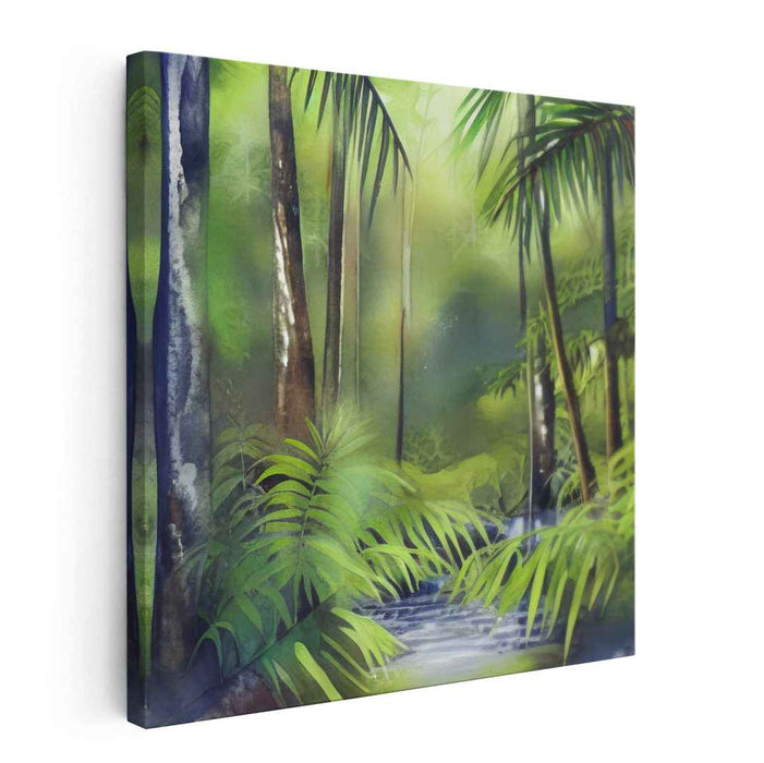 Emerald Oasis Dreams: Lush Green Tropical Canvas Art Print
