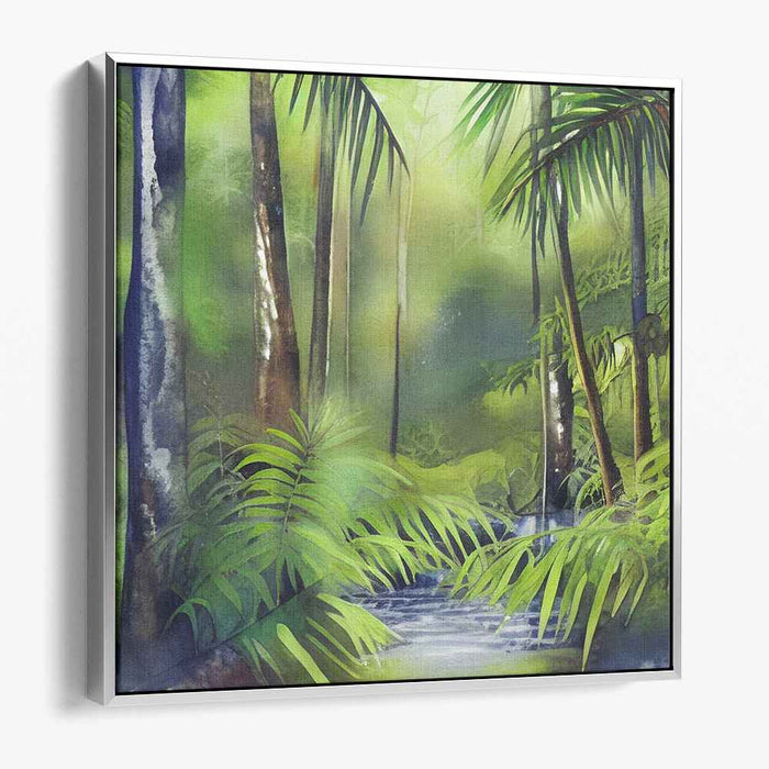 Emerald Oasis Dreams: Lush Green Tropical Canvas Art Print