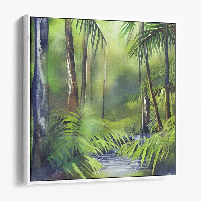 Emerald Oasis Dreams: Lush Green Tropical Canvas Art Print