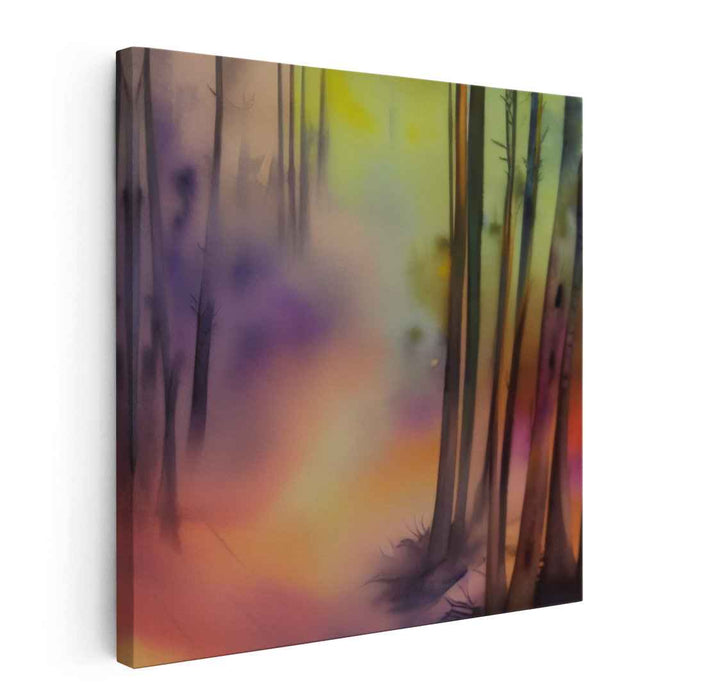 Phantasmagoric Woodland Whispers: Surreal Forestscape in Vivid Hues Canvas Art