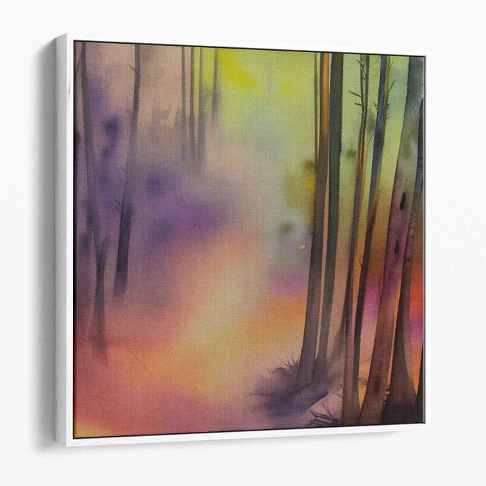 Phantasmagoric Woodland Whispers: Surreal Forestscape in Vivid Hues Canvas Art