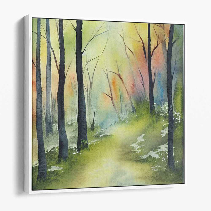 Whispering Woods Passage: A Serene Watercolor Forest Path