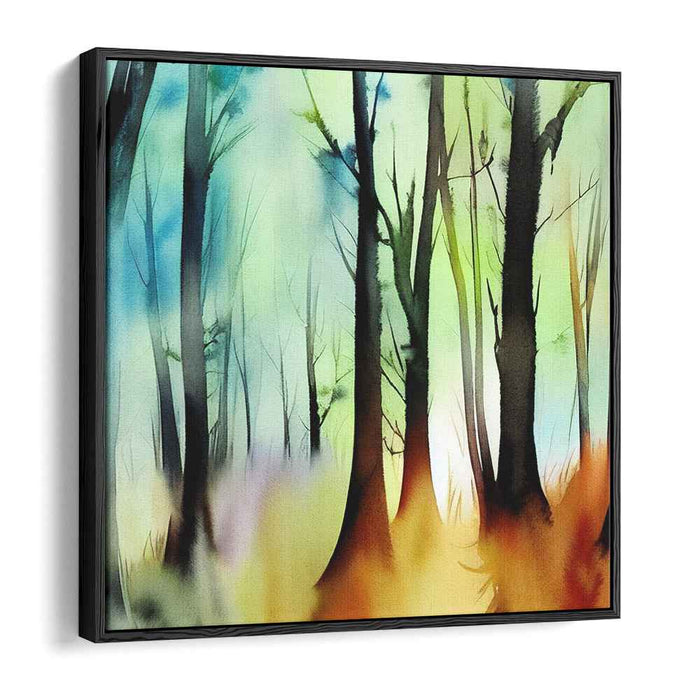 Mystical Forest Sunrise: Impressionist Watercolor Landscape