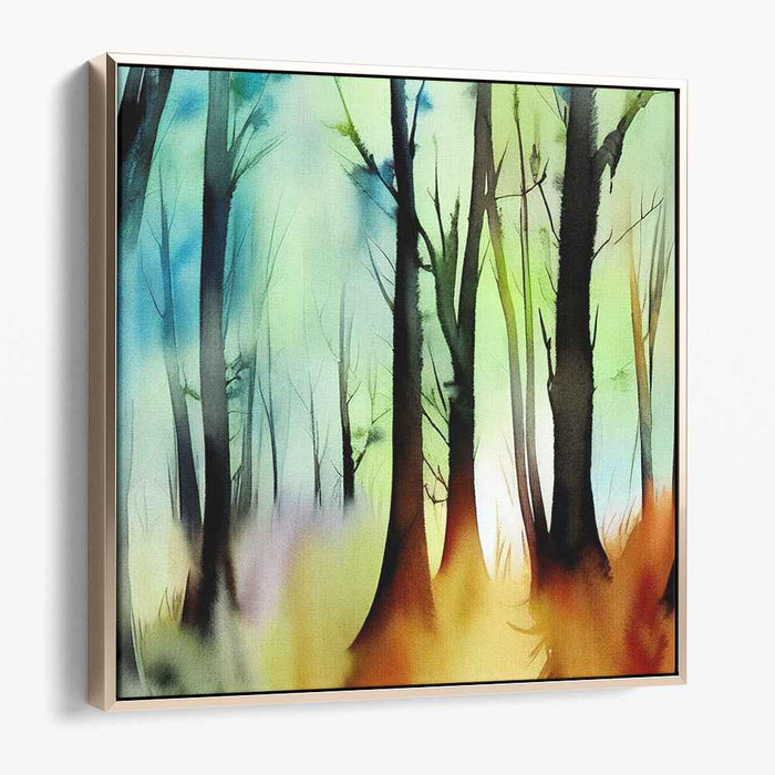 Mystical Forest Sunrise: Impressionist Watercolor Landscape
