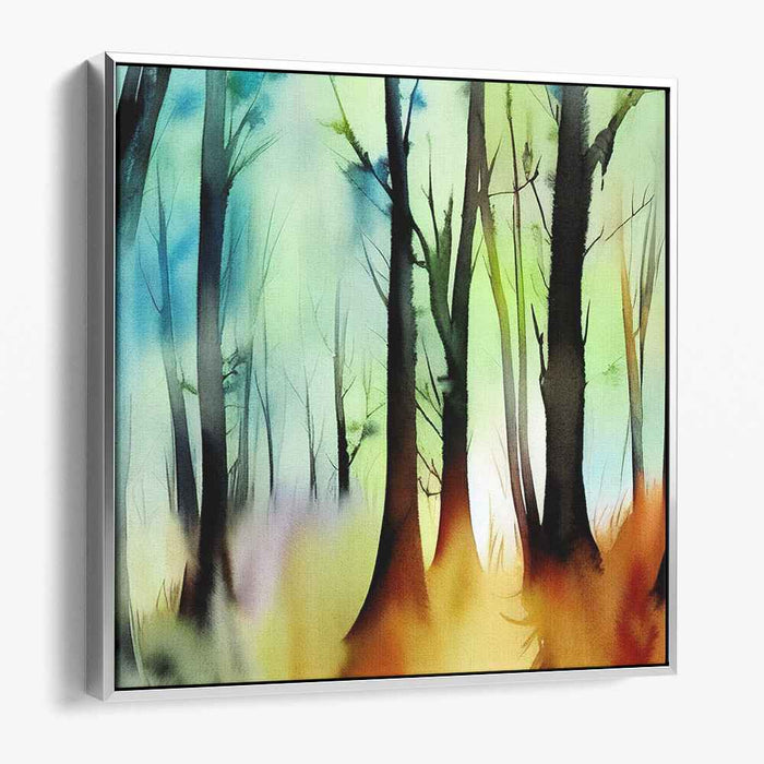 Mystical Forest Sunrise: Impressionist Watercolor Landscape