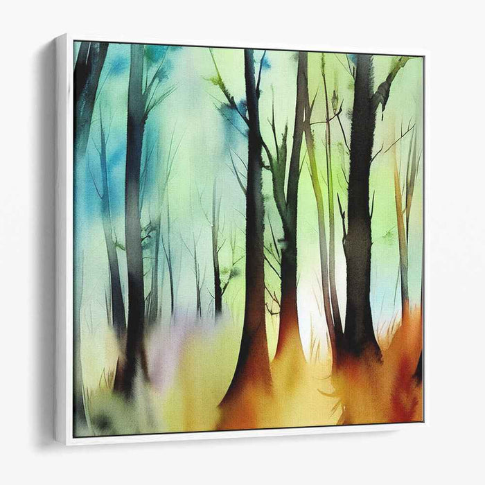 Mystical Forest Sunrise: Impressionist Watercolor Landscape