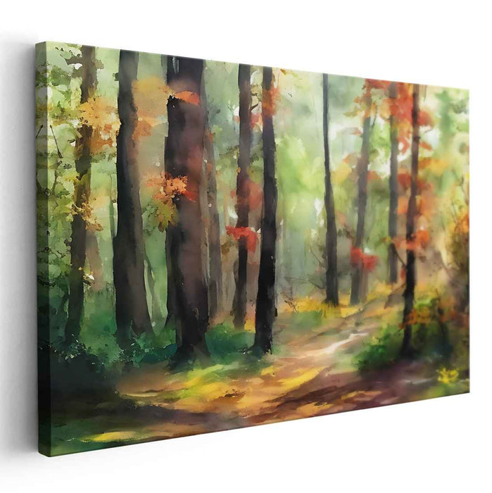 Whispering Woods Melody: Impressionist Forest Path Canvas Art Print