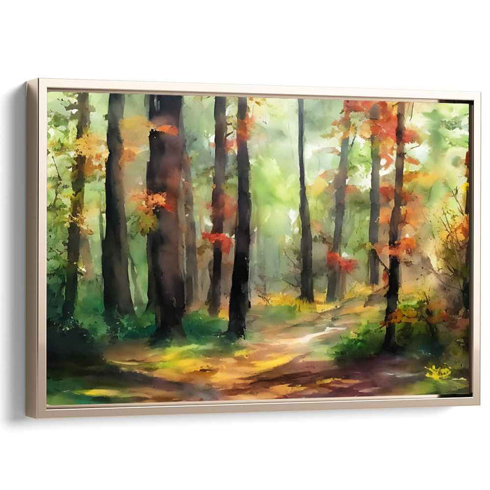 Whispering Woods Melody: Impressionist Forest Path Canvas Art Print