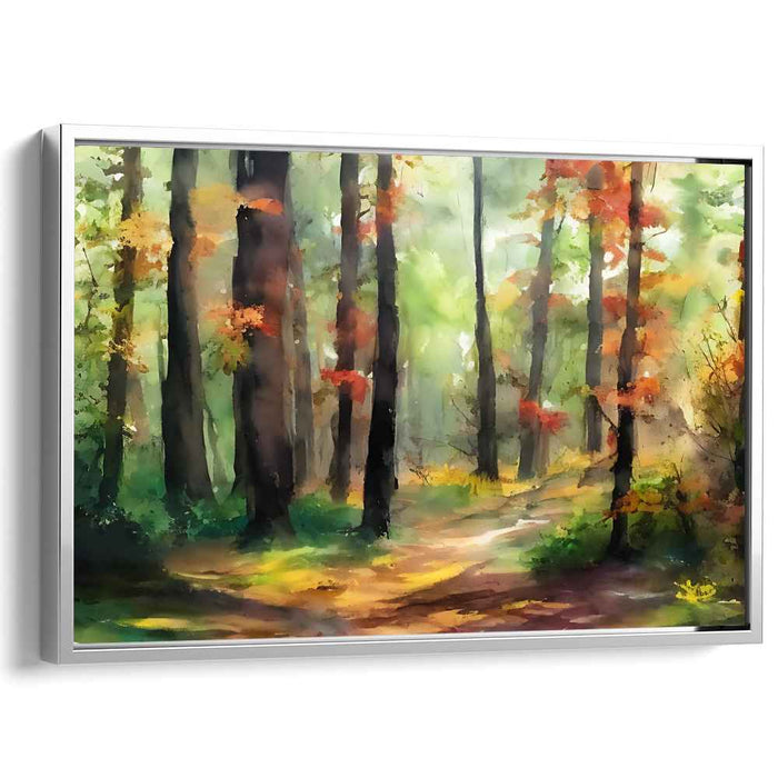 Whispering Woods Melody: Impressionist Forest Path Canvas Art Print