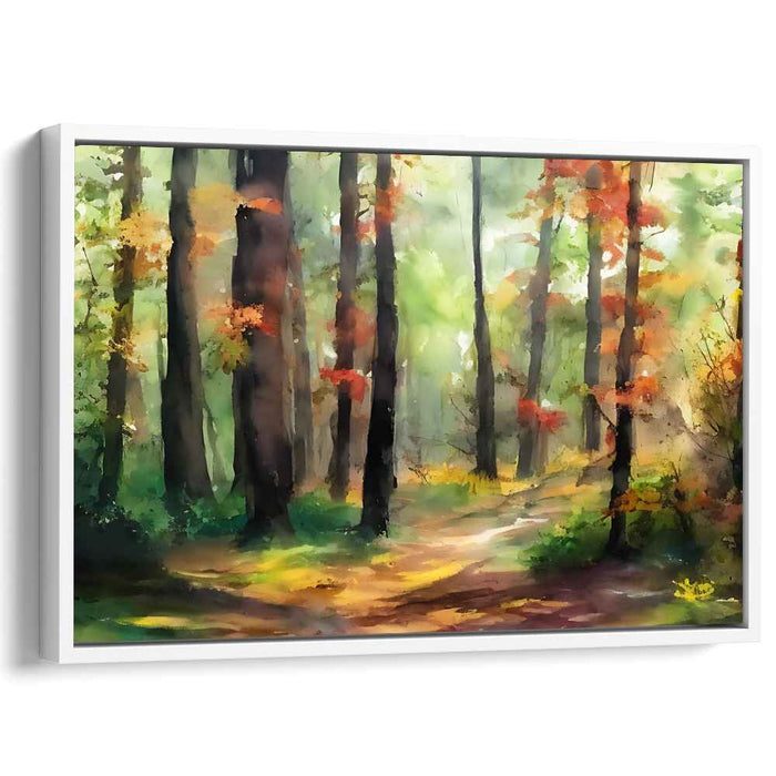 Whispering Woods Melody: Impressionist Forest Path Canvas Art Print