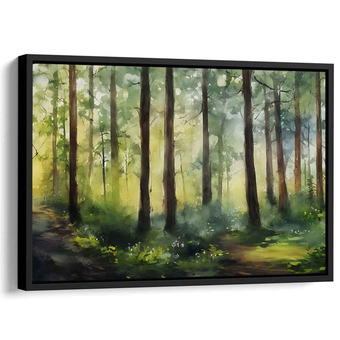 Glimmering Forest Serenade: Luminous Watercolor Woods Canvas Art Print
