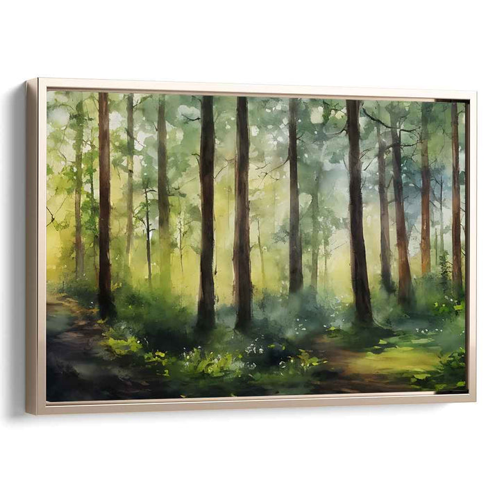 Glimmering Forest Serenade: Luminous Watercolor Woods Canvas Art Print