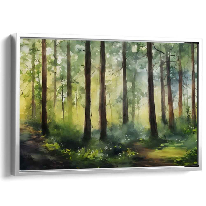 Glimmering Forest Serenade: Luminous Watercolor Woods Canvas Art Print