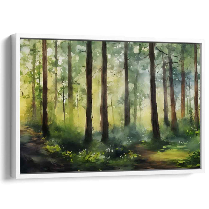 Glimmering Forest Serenade: Luminous Watercolor Woods Canvas Art Print