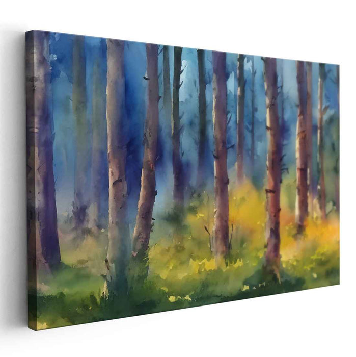 Forest Tints Symphony: Watercolor Forest Landscape Canvas Art Print