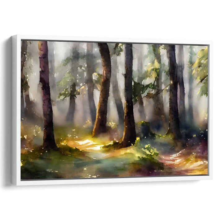 Sunlit Canopy Impressions: Serene Sunlit Woodland Watercolor Canvas Art Print
