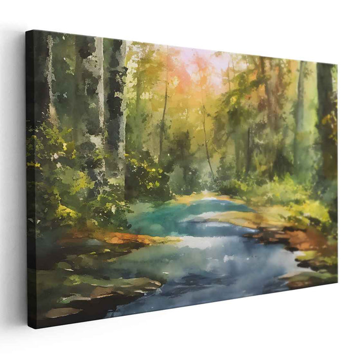 Hushed Aqueous View: Tranquil Watercolor Landscape Canvas Art