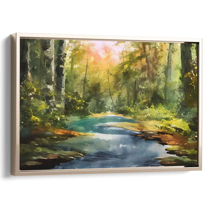 Hushed Aqueous View: Tranquil Watercolor Landscape Canvas Art