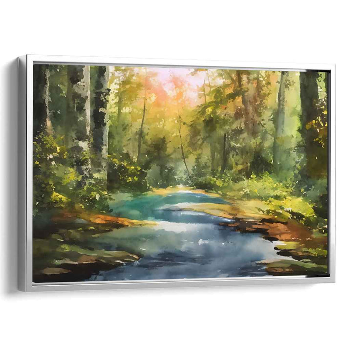 Hushed Aqueous View: Tranquil Watercolor Landscape Canvas Art